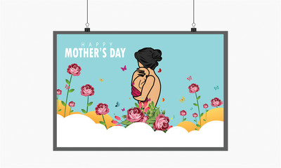 Beautiful woman with baby. Happy mothers day card. Paper cut style. Vector illustration - Vector