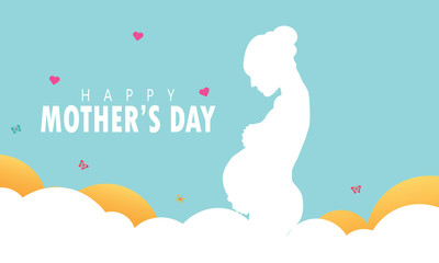 Beautiful pregnant profile mother silhouette. Woman vector illustration. Happy Mothers Day card - Vector