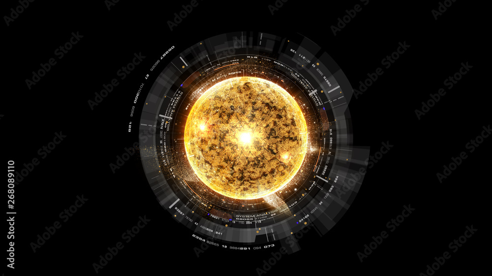 Poster Futuristic graphic user interface head up display screen with digital holographic Nuclear Fusion energy simulator display for digital background