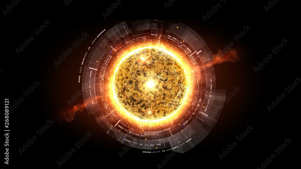 Poster Futuristic graphic user interface head up display screen with digital holographic Nuclear Fusion energy simulator display for digital background