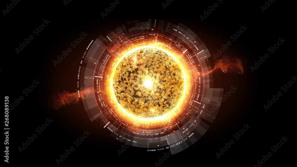 Poster Futuristic graphic user interface head up display screen with digital holographic Nuclear Fusion energy simulator display for digital background