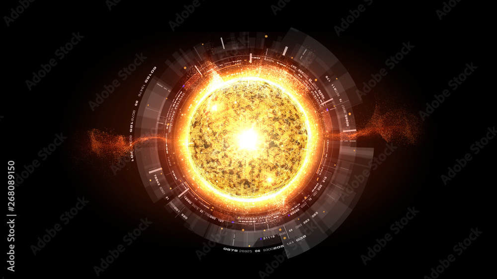 Poster Futuristic graphic user interface head up display screen with digital holographic Nuclear Fusion energy simulator display for digital background