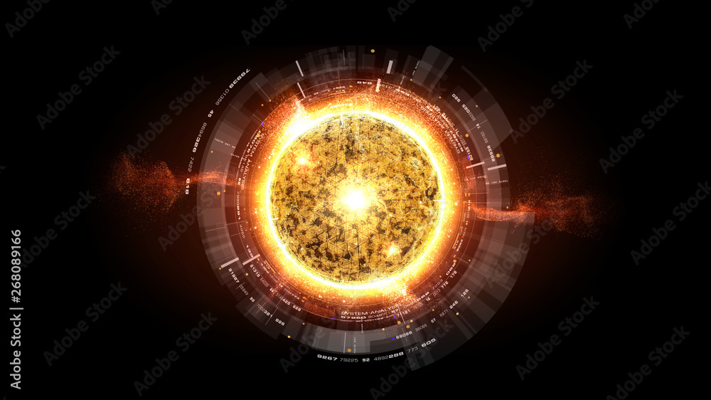 Poster Futuristic graphic user interface head up display screen with digital holographic Nuclear Fusion energy simulator display for digital background