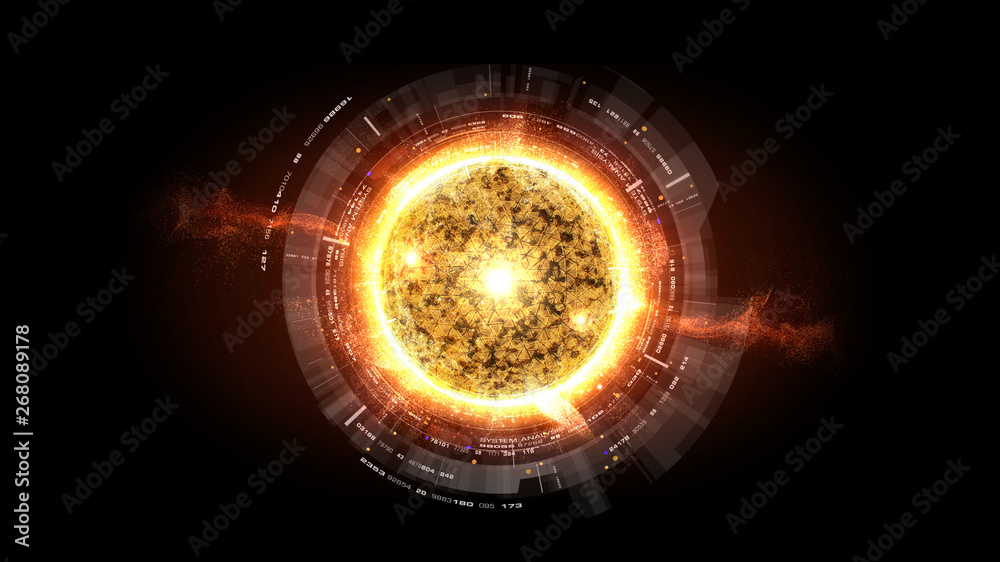 Poster Futuristic graphic user interface head up display screen with digital holographic Nuclear Fusion energy simulator display for digital background