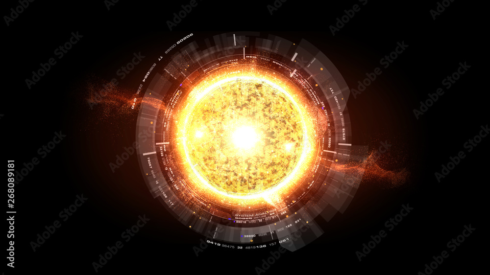 Poster Futuristic graphic user interface head up display screen with digital holographic Nuclear Fusion energy simulator display for digital background