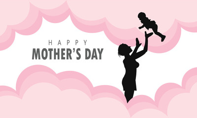 Happy Mother's day greeting card Paper cut . mom and son. - Vector