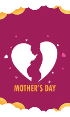 Happy Mother's Day Vector, greeting card. Paper cut flower frame with Pregnant woman. - Vector