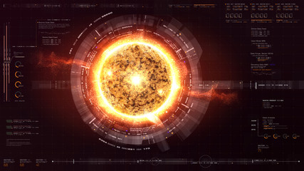 Futuristic graphic user interface head up display screen with digital holographic Nuclear Fusion...