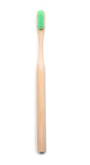 Wooden toothbrush on white background. Zero waste concept