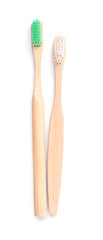 Wooden toothbrushes on white background. Zero waste concept