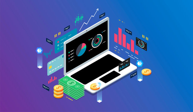 Isometric design concept virtual reality and augmented reality. software development and programming. Finance and payment system. isometric vector technology