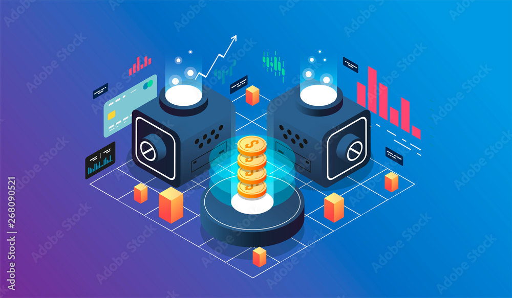 Wall mural isometric design concept virtual reality and augmented reality. software development and programming