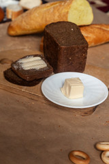 Food concept. Different type breads. Top view. Free space for text