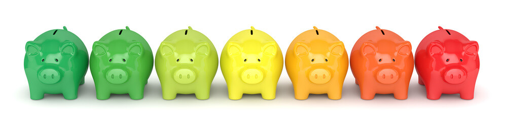 3d render of coloured piggy banks