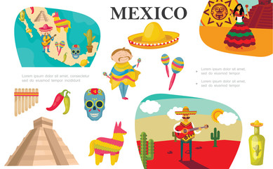 Flat Mexican Elements Composition