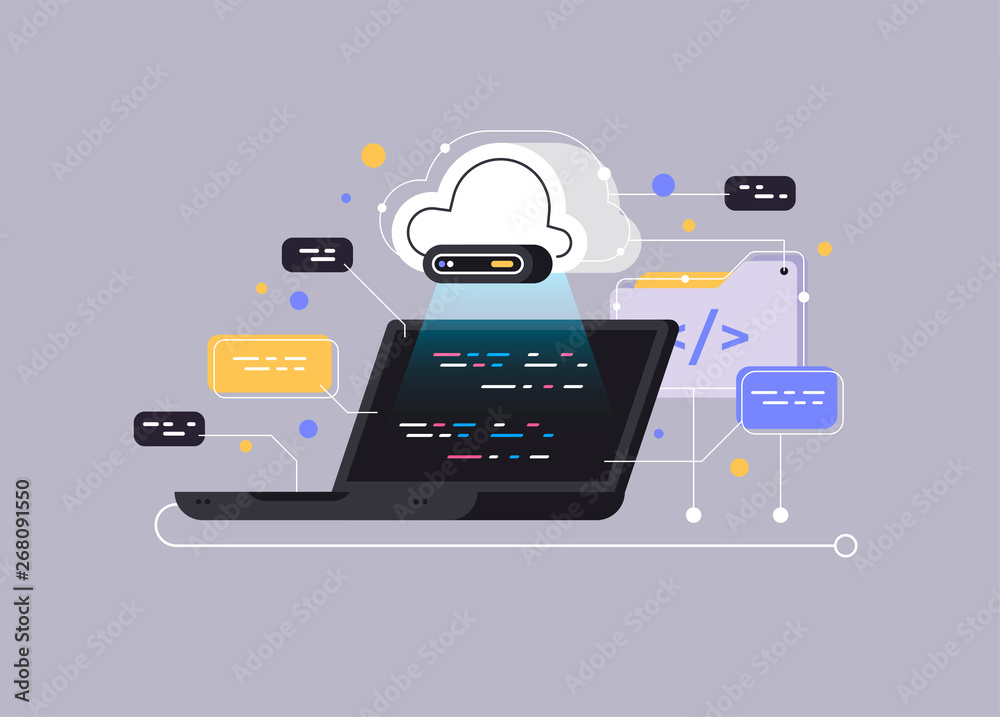 Poster big data flow processing concept, cloud database.