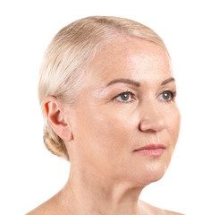 Mature woman on white background