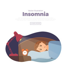 Sleepless woman face cartoon character suffers from insomnia. Girl with open eyes