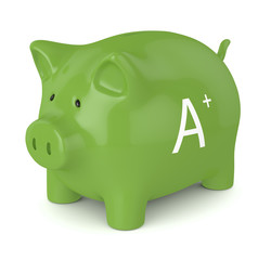 3d render of piggy bank with A+  energy efficiency class