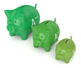 3d render of piggy bank with A++  energy efficiency class