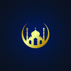 Modern Mosque Moslem Icon Vector Gold Dark Background For All business company greeting with luxury high end look