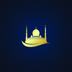 Modern Mosque Moslem Icon Vector Gold Dark Background For All business company greeting with luxury high end look