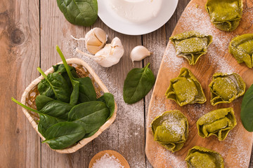 Spinach ravioli with ricotta cheese filling.