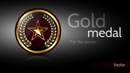 Modern gold medal winner, award for victory. Gold medal isolated on  beautiful background for the winner of the competition, championship, games.