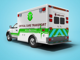 Modern concept of ambulance with green 3d render inserts on blue background with shadow © Oleh