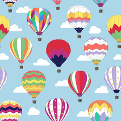 Seamless pattern with image of Hot air balloon in the sky.