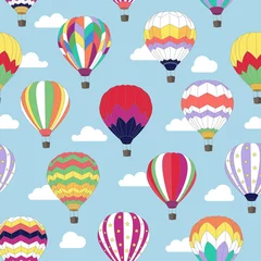Foto op Plexiglas Luchtballon Naadloze patroon met afbeelding van hete luchtballon in de lucht.