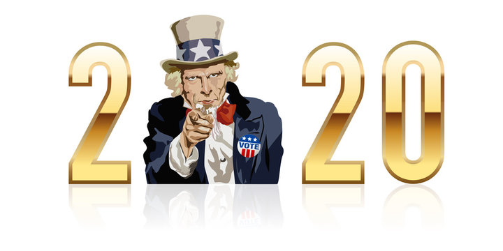 Concept de l’élection du président des états-Unis en 2020 avec comme symbole l’Oncle Sam, icône américaine.