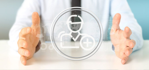 Businessman holding new contact icon