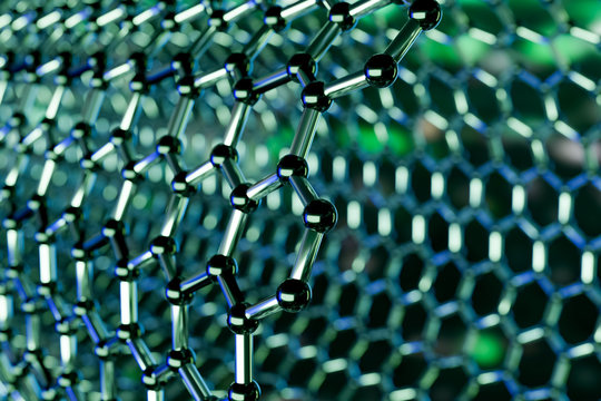 Graphene Molecular Nano Technology Structure On A Green Background - 3d Rendering