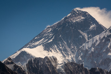 Everest mountain highest peak in the world at 8848 meter above sea level, Himalayas range, Nepal