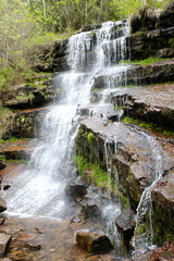 Scenic landscape of a mountain waterfall