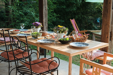 Table set for outdoor family dining 