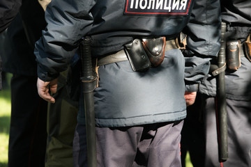Russian police squad formation back view with. inscription - Rosgvardia