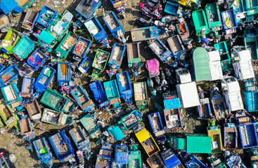 Old motor vehicles piled up waiting to be dismantled and eliminated
