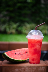 Watermelon smoothie with fresh watermelon slices