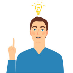 Cartoon boy having an idea.