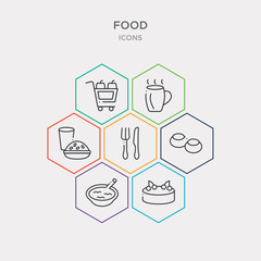 simple set of cake graphic, canjica, goiabinha, knife and fork icons, contains such as icons hamburguer & drink, coffe cup, cart graphic and more. 64x64 pixel perfect. infographics vector