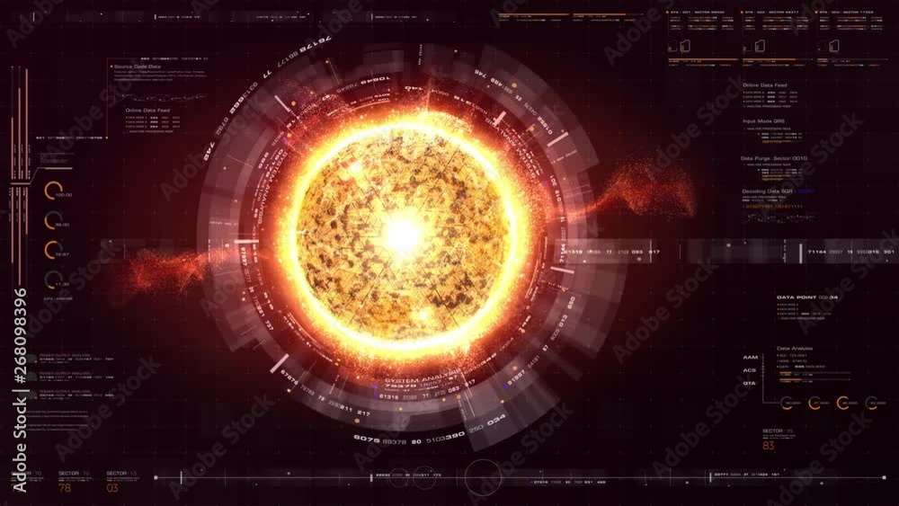 Poster Futuristic graphic user interface head up display screen with digital holographic Nuclear Fusion energy simulator display for digital background