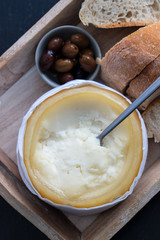 typical portuguese cheese with bread and olives