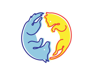 Cat And Dog Yin Yang Balance Logo In White Isolated Background Illustration