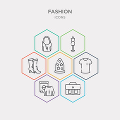 simple set of office briefcase, laundry zone, white t shirt, birthday hat with dots and stars icons, contains such as icons boot for women, feminine fashion, female black handbag and more. 64x64