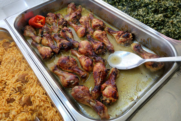Chicken drumsticks at hotel buffet restaurant