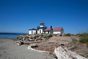 lighthouse on coast of sea