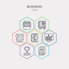 Fototapeta premium simple set of newspaper page, ranking factor, statistical chart, address book icons, contains such as icons empty box, big safe, basic burger and more. 64x64 pixel perfect. infographics vector