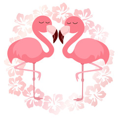 Pink cute pink flamingos vector illustration